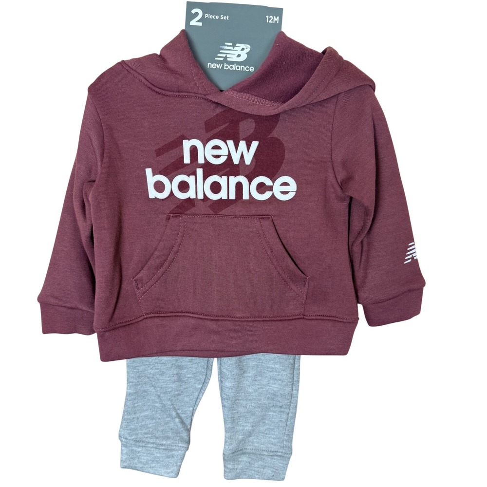 New Balance Baby 12M Burgundy‎ Hoodie and Gray Pants 2 Piece Set